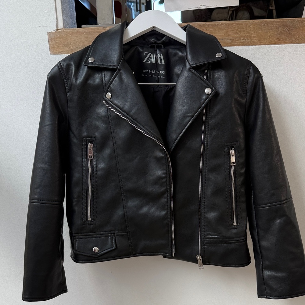 Zara Kid’s Faux  Sleek Black Leather Jacket